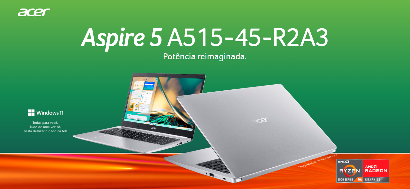 Notebook Acer Aspire 5 A515-45-R2A3, AMD Ryzen 5, Tela 15.6” Full HD, 8GB 512GB SSD, Windows 11, Prata - NX.AYDAL.008