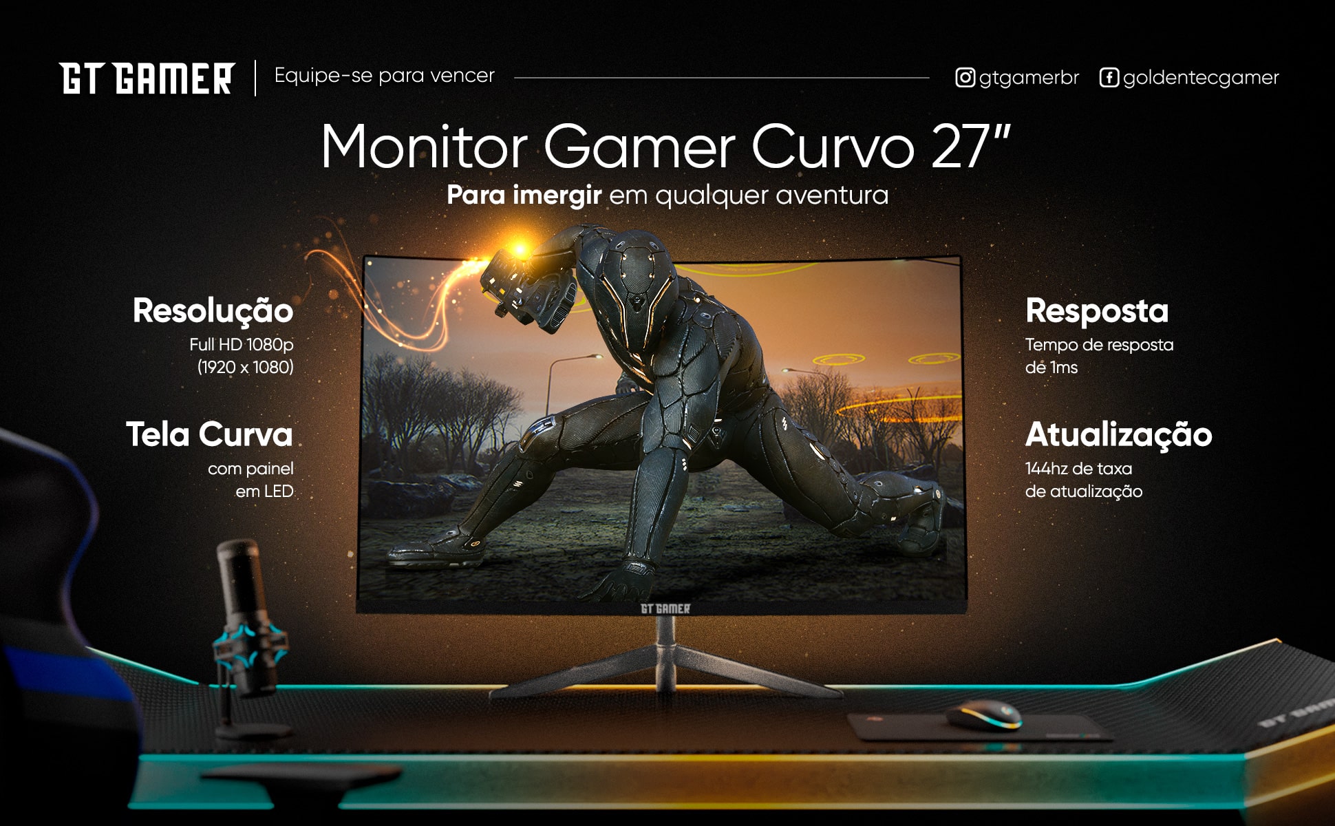 Monitor Gamer 27 LED Full HD Curvo HDMI 144Hz | GT