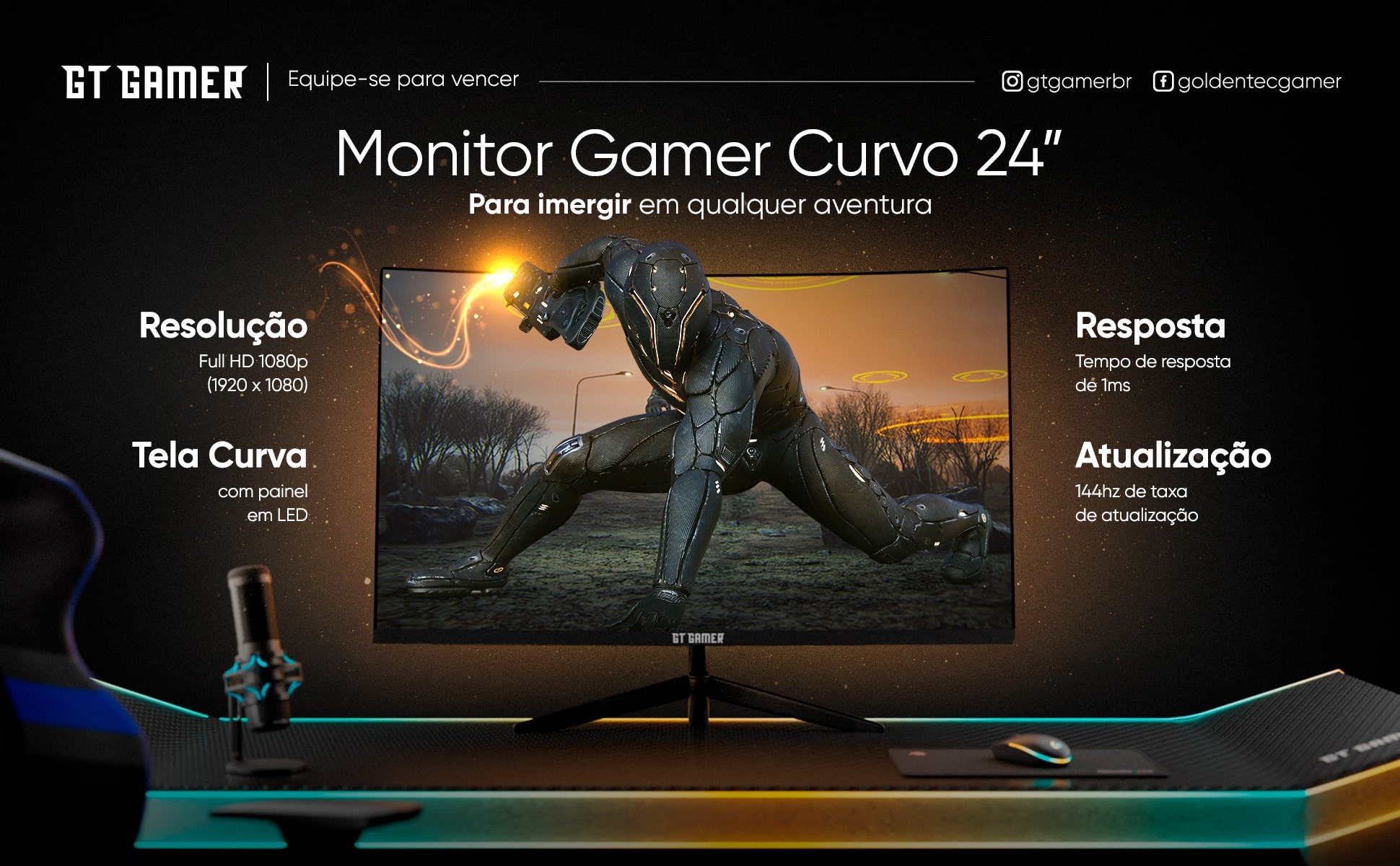 Monitor Gamer 24 LED Full HD Curvo HDMI 144Hz | GT