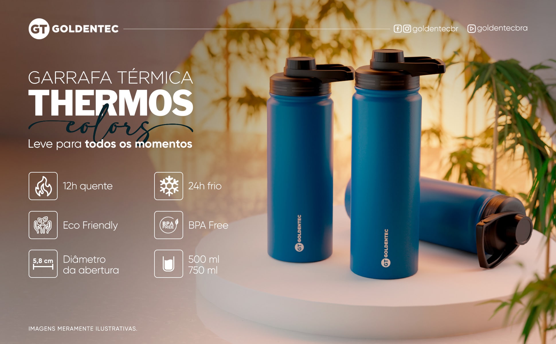 Garrafa Térmica Inox 500 ml para bebidas quentes ou frias com tampo com bico - Azul Marinho | GT