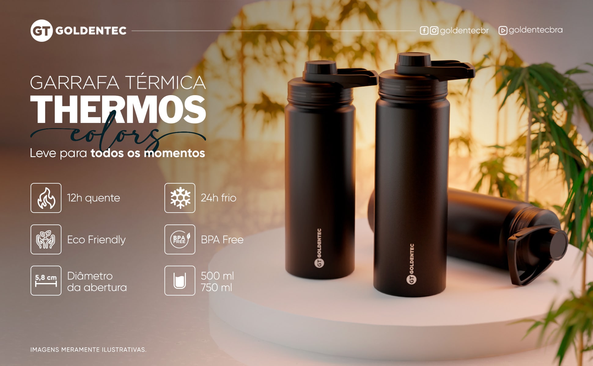 Garrafa Térmica Inox 500 ml para bebidas quentes ou frias com tampo com bico - Preto | GT