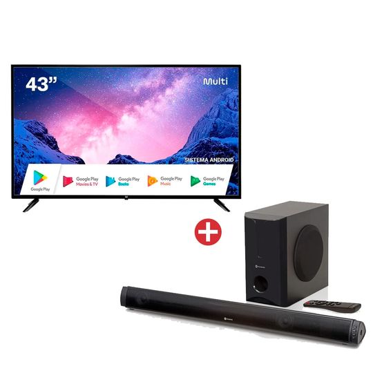 Kit-Smart-Tv-43--Multilaser-DLED-Full-HD-Android-3-HDMI-2-USB-Wi-Fi---TL046---Soundbar-2.1-Canais-Bluetooth-180W-RMS-com-Subwoofer-e-USB-|-GT