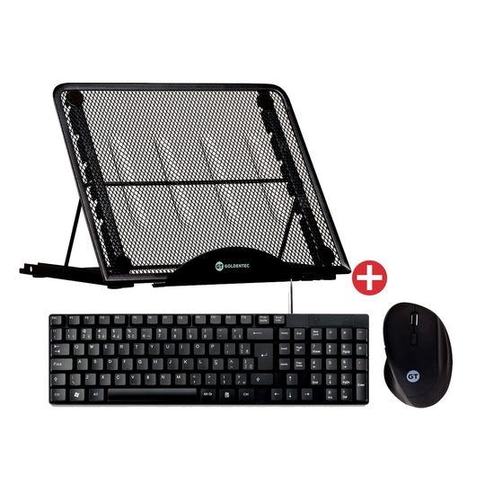 Kit-com-Suporte-Ajustavel-Para-Notebook-ate-15.6--|-GT---Teclado-Slim-com-Fio-|-GT---Mouse-Ergonomico-|-GT