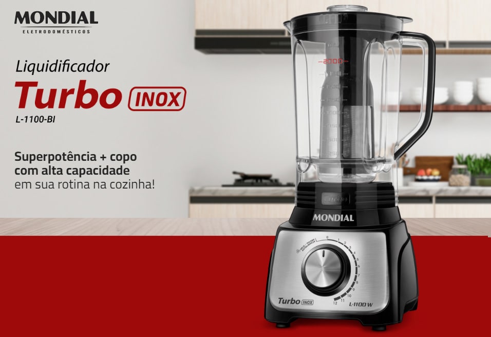 Liquidificador Mondial Turbo Inox 1100W L-1100-BI Preto 220V