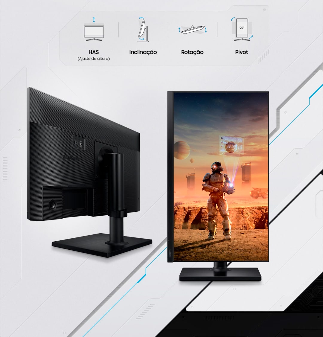 Monitor Gamer Samsung Odissey G30 24, LCD, Full HD, 144Hz, Ajuste de Altura, FreeSync Premium, Preto - LS24BG300ELMZD
