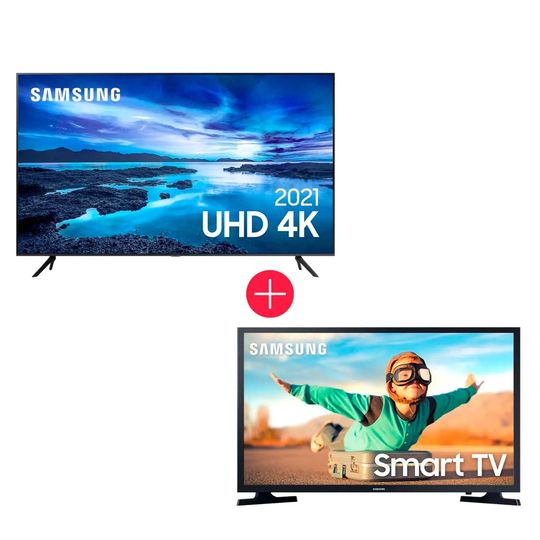 Kit-com-Smart-Tv-75--Samsung-UHD-4K-75AU7700-Processador-Crystal-4K---Smart-Tv-32--Samsung-LED-32T4300-HDMI-1-USB-HD-Wi-Fi