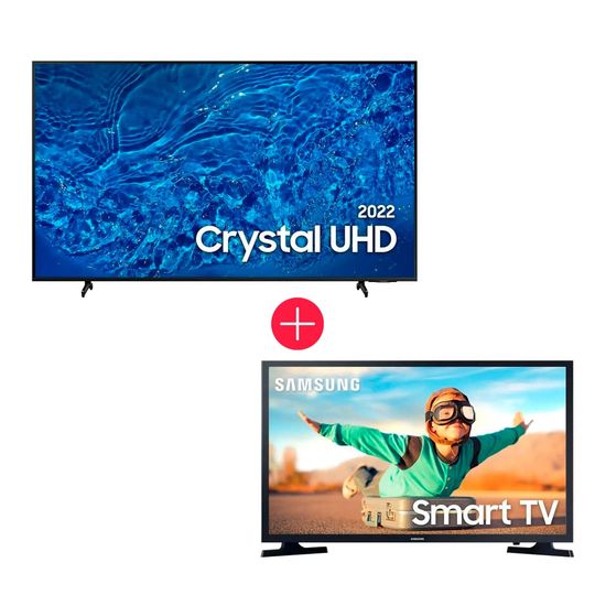 Kit-com-Smart-Tv-85--Samsung-Crystal-UHD-4K-2022-85BU8000-Design-slim---Smart-Tv-32--Samsung-LED-32T4300-Tizen-2-HDMI-1-USB-HD-Wi-Fi
