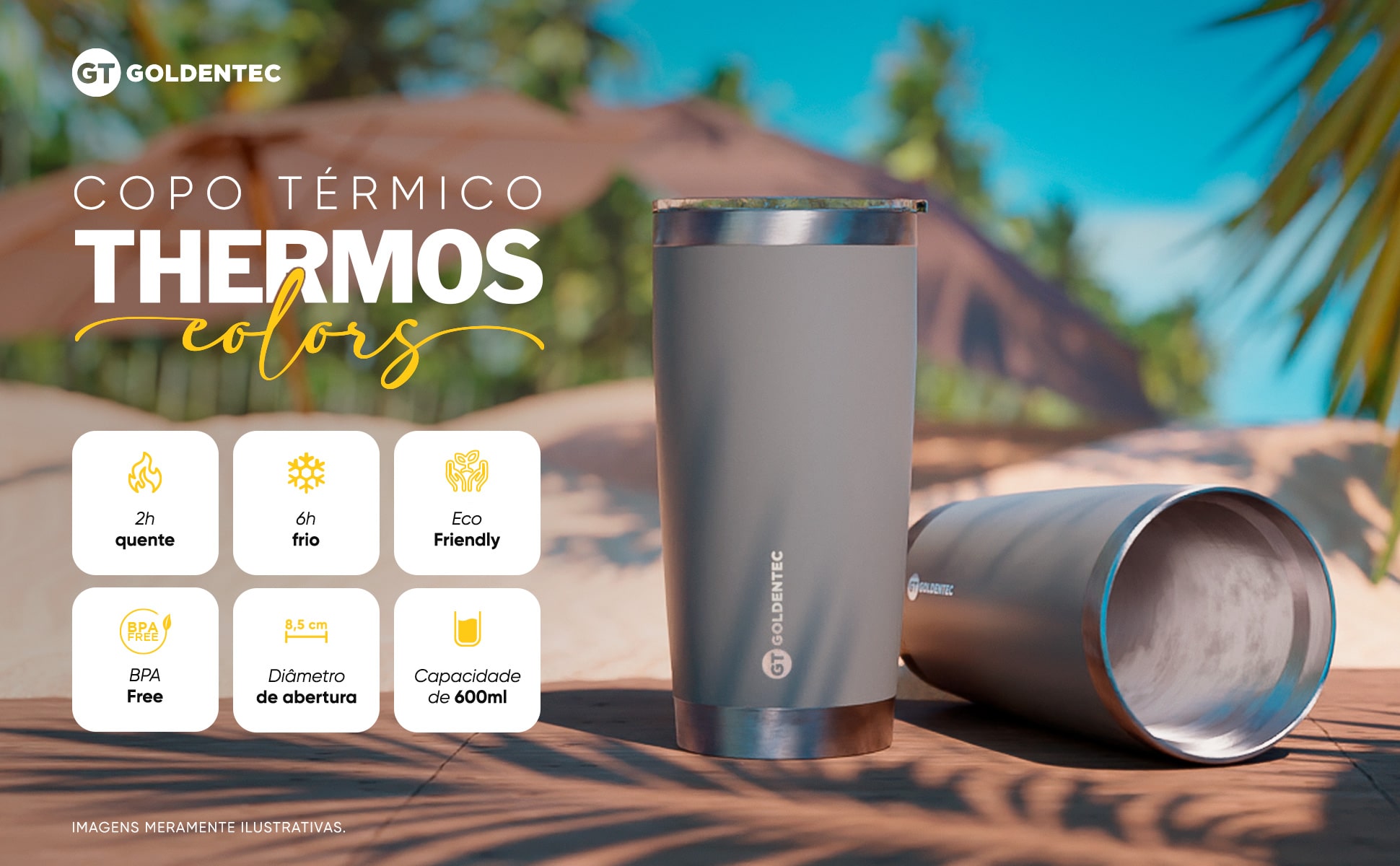 Copo Térmico Inox 600 ml para bebidas quentes ou frias com tampa - Cinza| GT