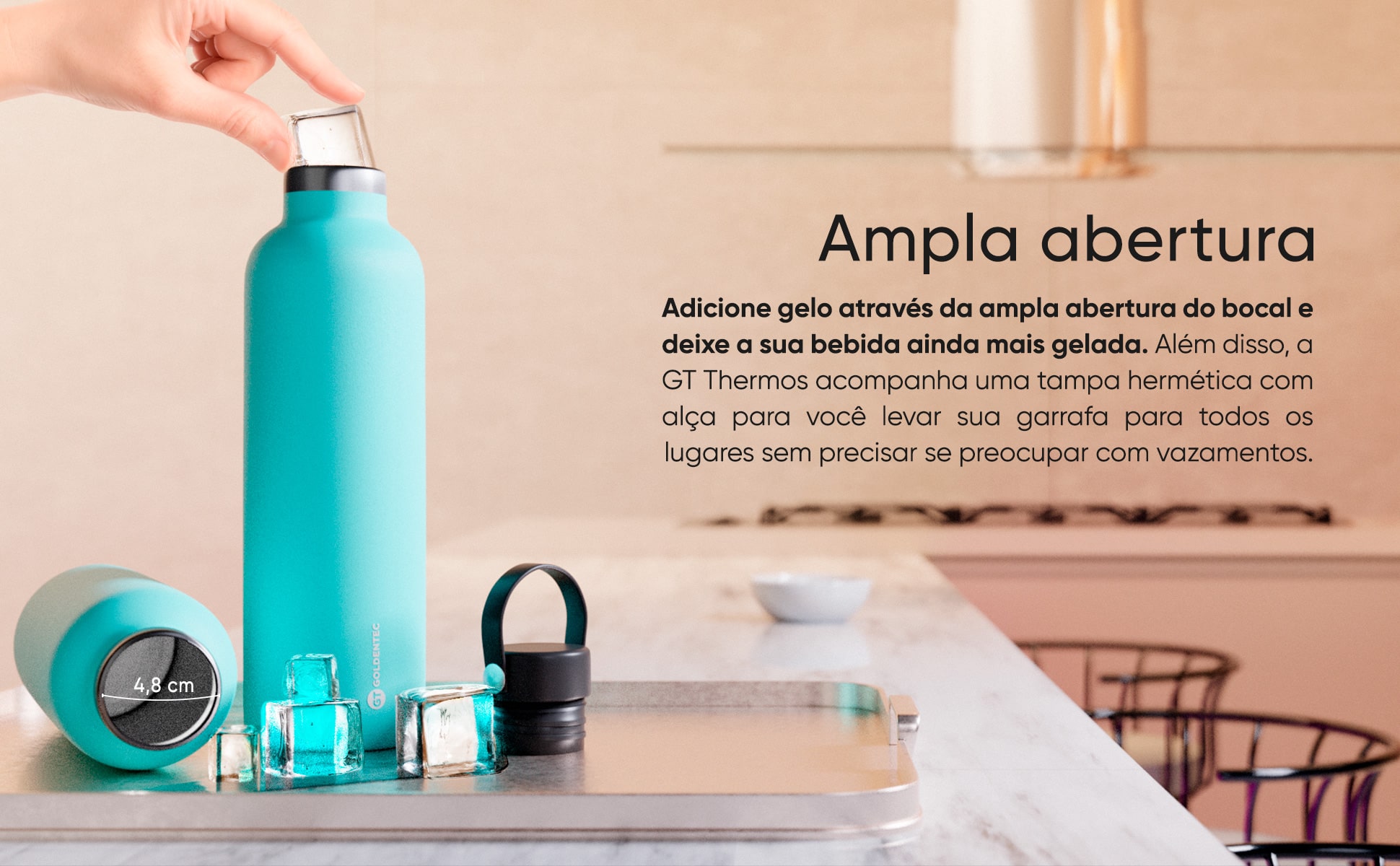 Garrafa Térmica Inox 1000 ml para bebidas quentes ou frias com tampo com alça - Azul | GT