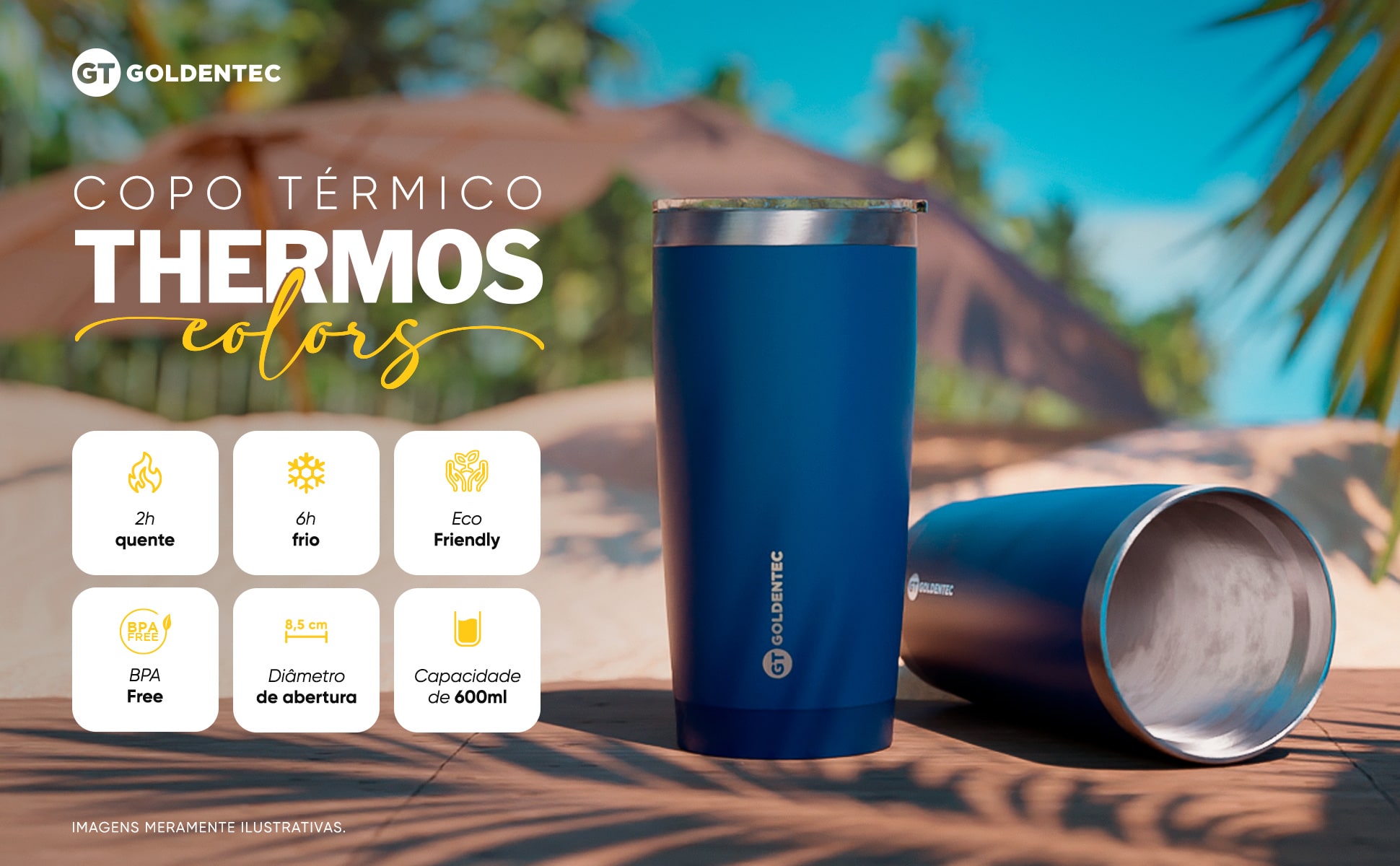 Copo Térmico Inox 600 ml para bebidas quentes ou frias com tampa - Azul Escuro | GT