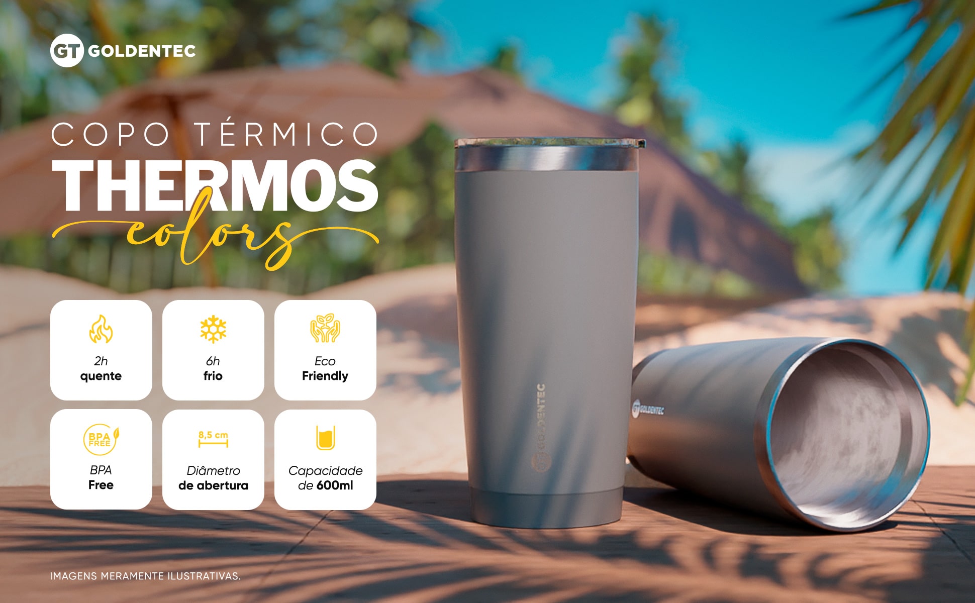 Copo Térmico Colors Inox 600 ml para bebidas quentes ou frias com tampa - Cinza | GT