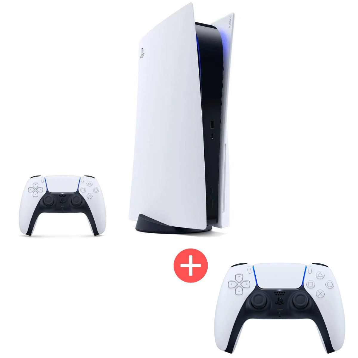 PS5 + Controle Dual Sense + Controle Sem Fio P/ PS5 Branco - Ibyte