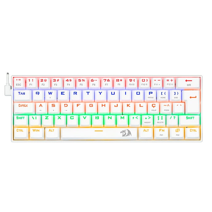 Teclado Gamer Mecânico Redragon Lakshmi Lunar White, Rainbow Switch Brown, ABNT2, Branco