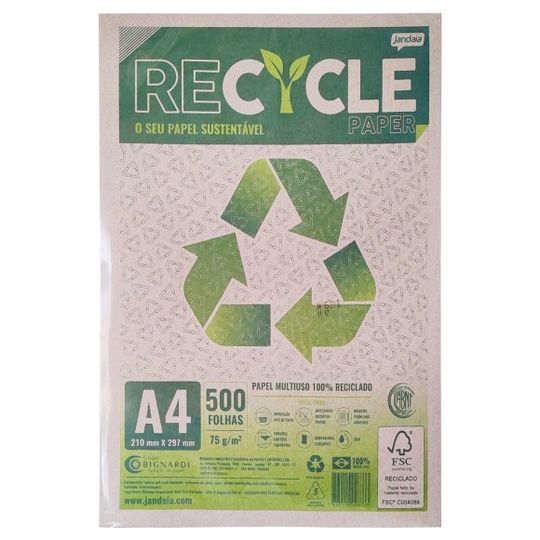 Resma de Papel Reciclado A4 Jandaia, 500 Folhas Recycle Paper - 58036