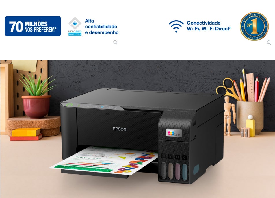 Impressora Multifuncional Epson Ecotank L3250, Colorida, Wi-Fi, Conexão USB, Bivolt - C11CJ67303