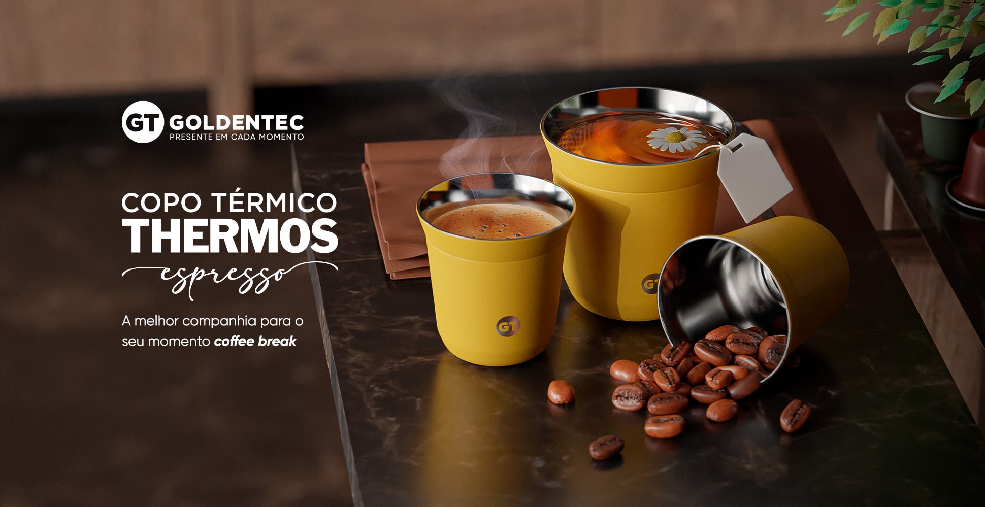 Copo Térmico Goldentec Thermos Espresso 90ml Dourado