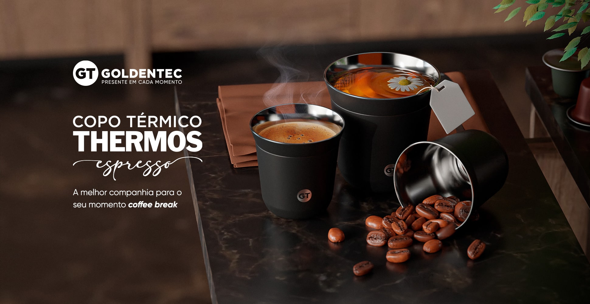 Copo Térmico Goldentec Thermos Espresso 90ml Preto