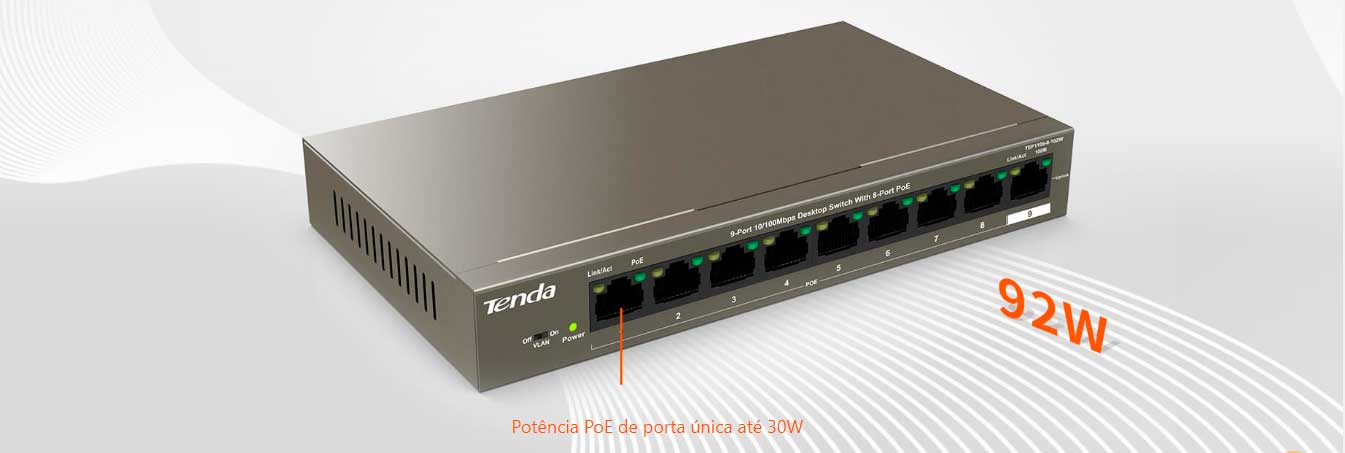 Switch Tenda 5 Portas(4 Portas PPOE) - TEF1105P-4-63w