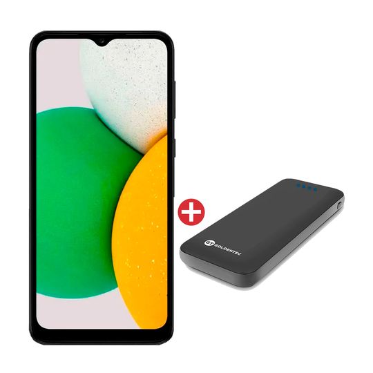 Kit-Smartphone-Samsung-A03-Core-32GB-Preto---Carregador-Portatil-5000mAh-Ultraslim-Preto-Goldentec