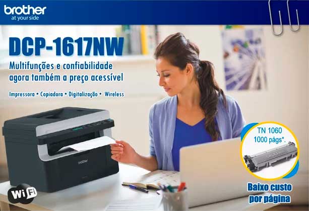 Impressora Multifuncional Brother Laser Wi-Fi - DCP-1617NW