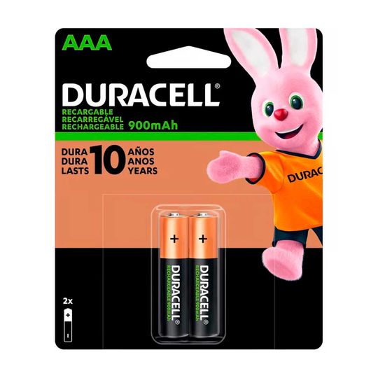 Pilha Recarregavel Duracell AAA 900mAh com 2 Unidades Preta