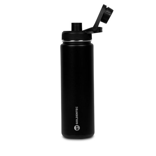 Garrafa Térmica Inox Goldentec 750 ml para bebidas quentes ou frias com tampa com bico e base emborrachada - Preto