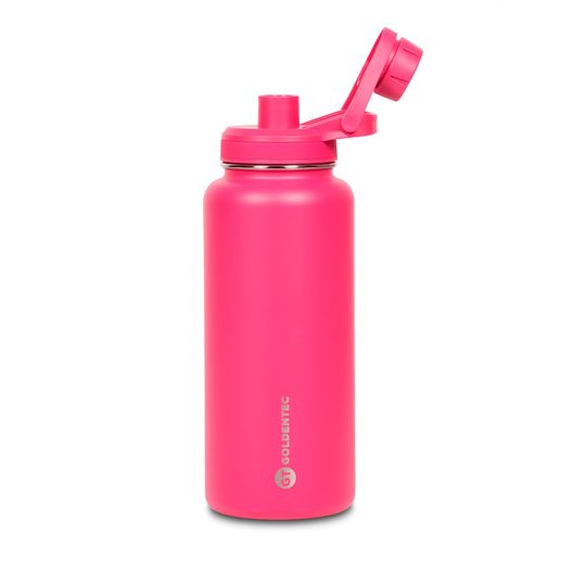 Garrafa Térmica Inox Goldentec 1000 ml para bebidas quentes ou frias com tampa com bico e base emborrachada - Rosa Pink