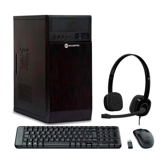 Kit Computador Intel® Core™ I3, 8GB, SSD 240GB Goldentec + Headset Logitech H151 Preto + Teclado e Mouse Wireless Logitech Preto