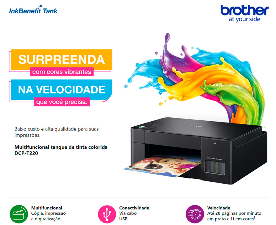 Impressora Multifuncional Tanque de Tinta Brother, Colorida, Wi-Fi, USB, 220V - DCPT420WV