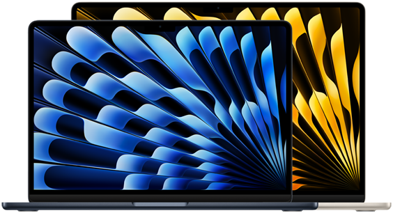 Imagem frontal dos modelos de 13 e 15 polegadas do MacBook Air