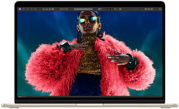 Tela do MacBook Air que mostra uma imagem colorida para destacar a variedade de cores e a resolução da tela Liquid Retina