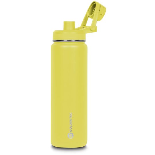 Garrafa Térmica Inox Goldentec Thermos 750 ml para bebidas quentes ou frias com tampa, bico e base emborrachada Amarelo