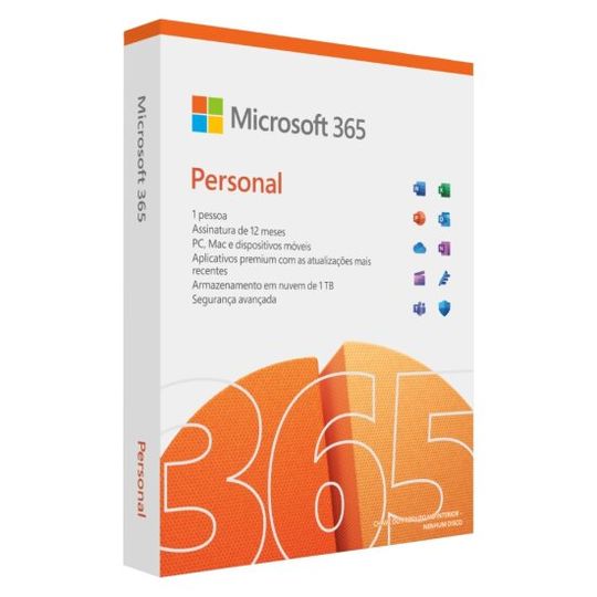 Microsoft 365 Personal, Office 365 Premium, Word, Excel, PowerPoint, Outlook, 1TB na Nuvem, 1 pessoa, Assinatura anual, Digital para Download
