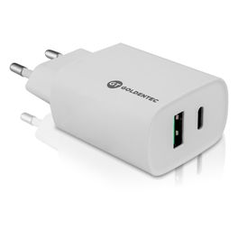 Carregador-de-Parede-Goldentec-Fast-Charge-USB-C-20W---USB-3.0-20W-Bivolt-Branco