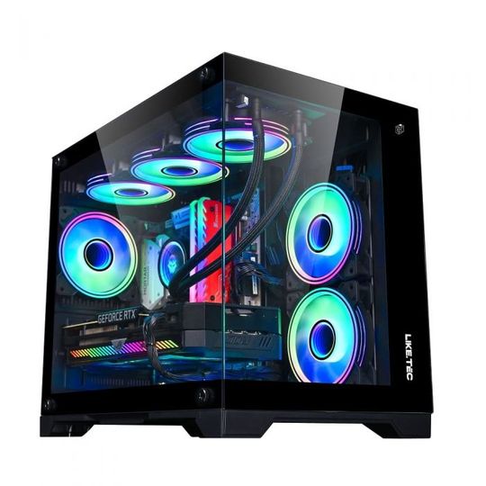 Gabinete-Gamer-Liketec-RGB-4X-Fan-Micro-ATX-Vidro-Temperado-Preto---Cube-Mad-Rock-Black