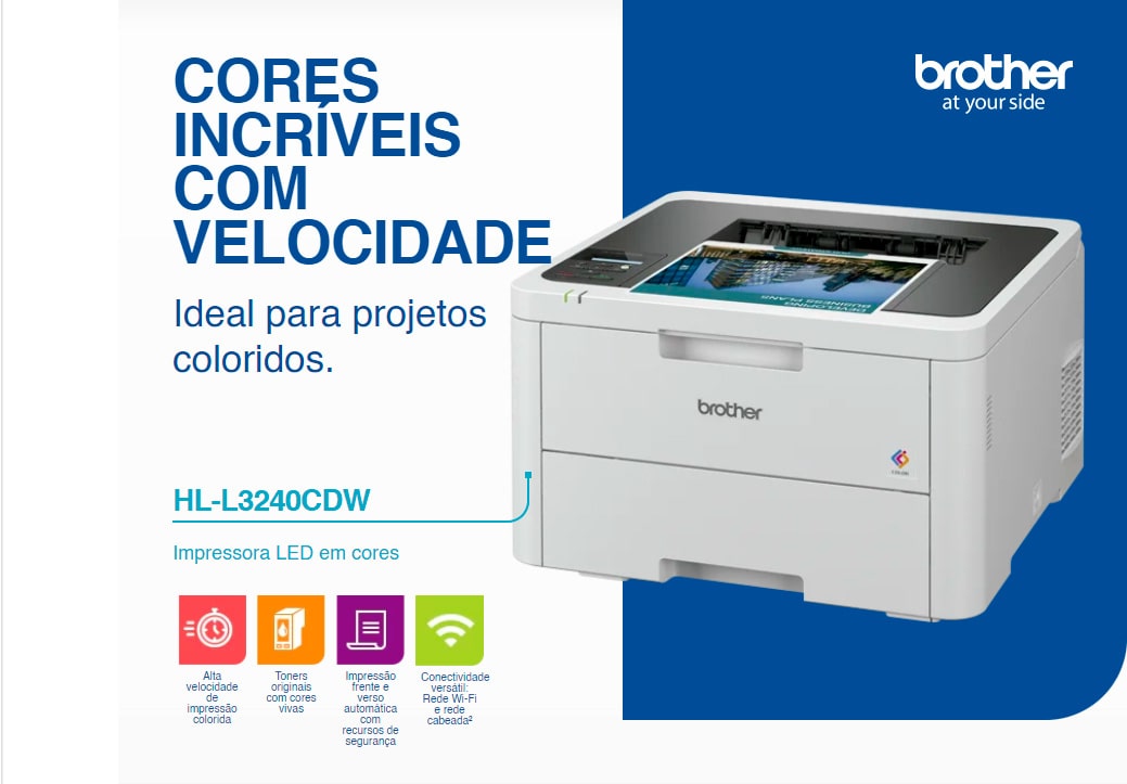 Impressora LED Colorida Brother HLL3240CDW, Wireless, Wi-Fi, USB 2.0