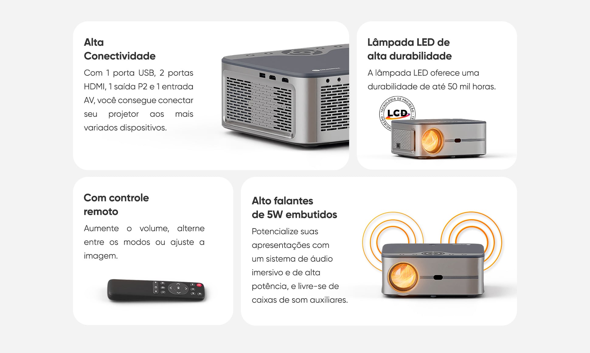 Projetor Multimídia Goldentec 7000 Lúmens Full HD com HDMI, USB e AV