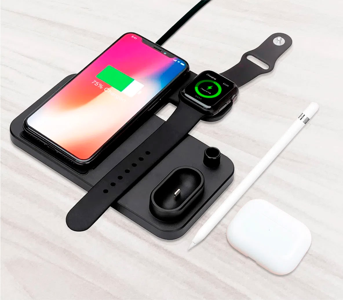 Carregador sem fio 4 em 1 para iPhone, Apple Watch, AirPod e Apple Pencil | Goldentec