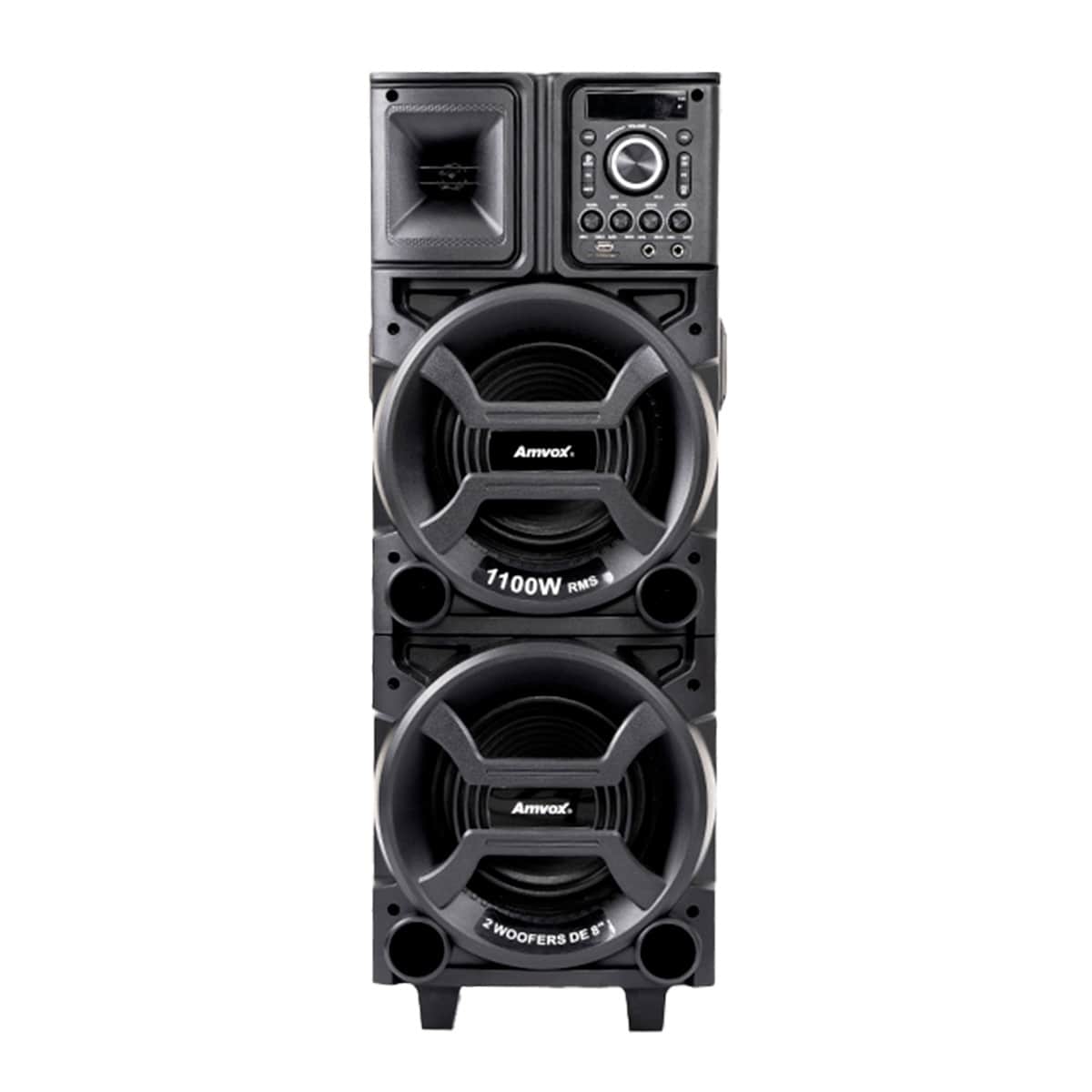 Caixa de Som Amplificada Amvox Black Duplo 8 ACA 1101, 1100W RMS, Bluetooth, USB