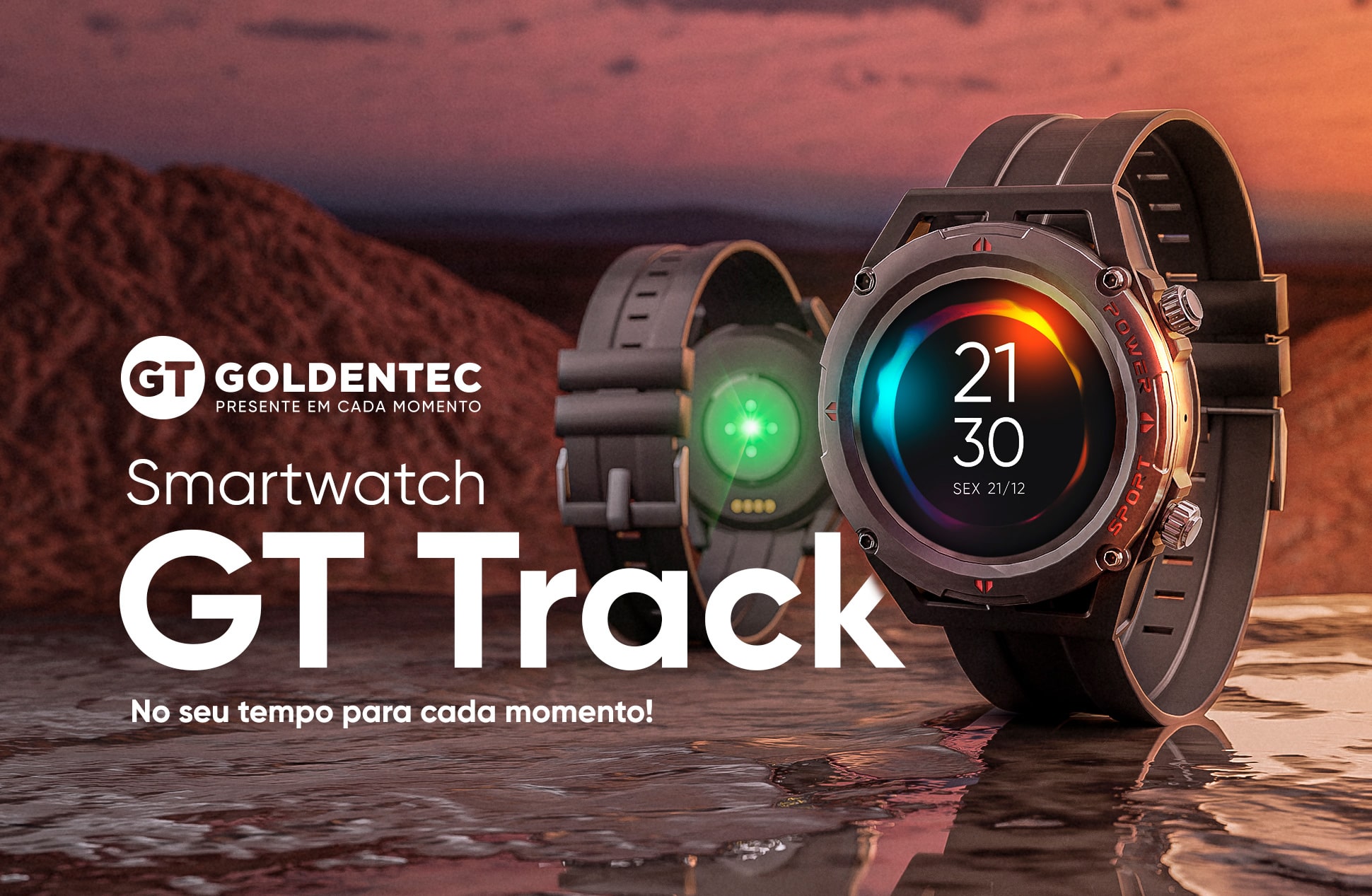 Smartwatch Goldentec GT Track, Tela Full Touch 1,28 IP67, Bluetooth, Preto