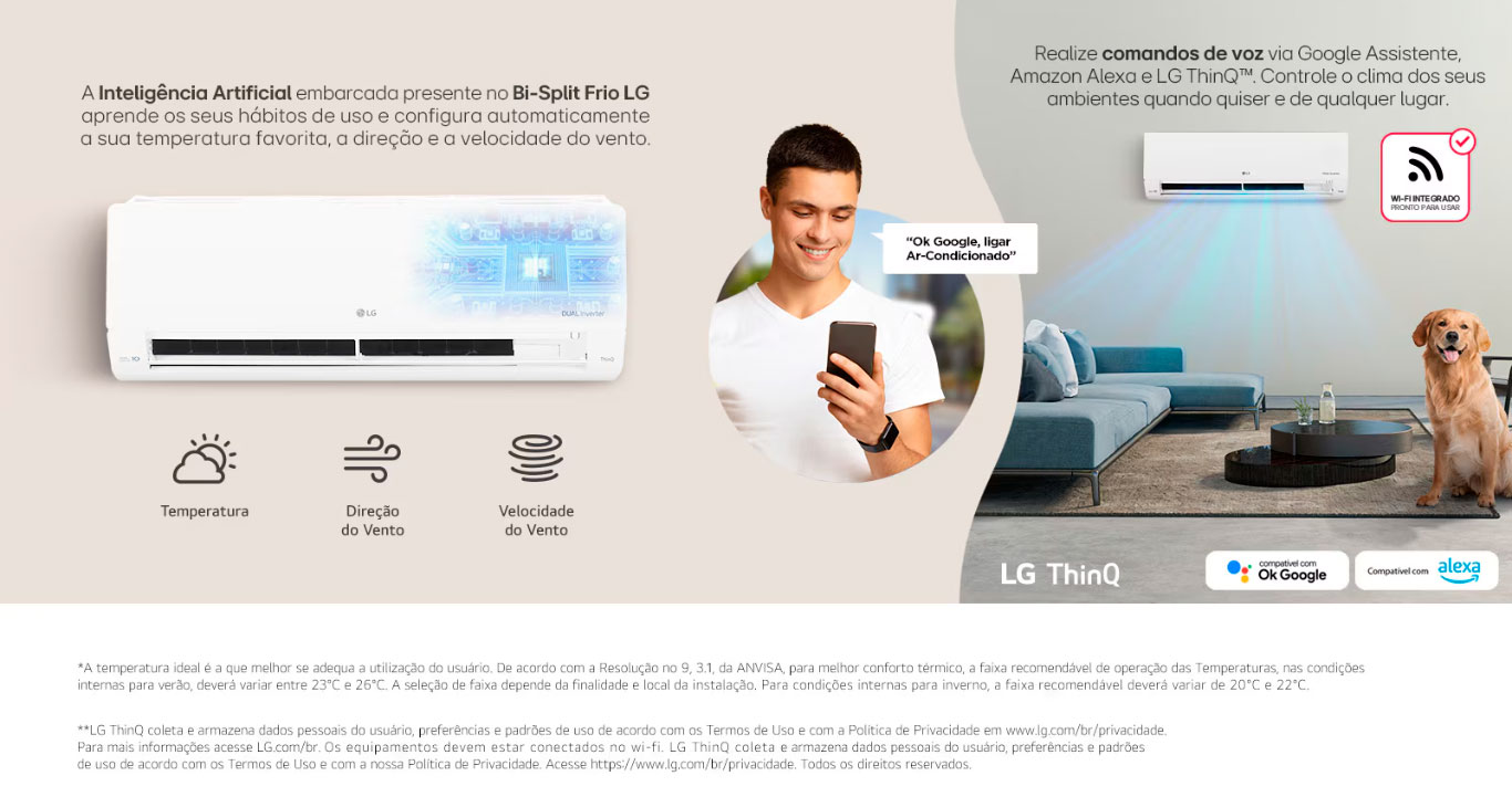 Ar Condicionado Inverter 9.000+9.000 Btus LG Dual Inverter Voice +AI Bi-Split Frio (2 Evaporadoras 9.000+9.000 BTU) 220V