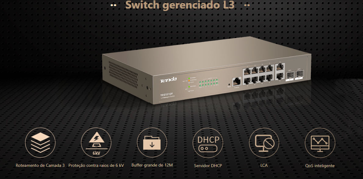 Switch Tenda 10 Portas Giga + 2 SFP Gerenciável - TEG5312F