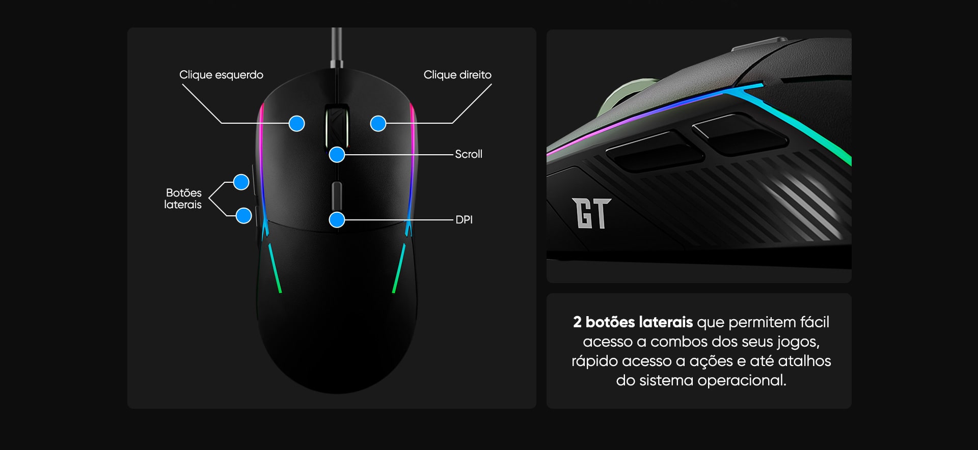 Mouse Gamer Goldentec GT Nebula RGB, 12800 DPI, 6 botões