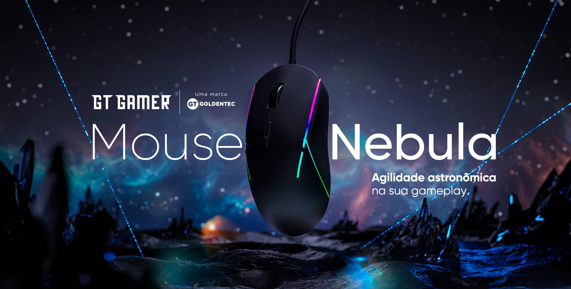 Mouse Gamer Goldentec GT Nebula RGB, 12800 DPI, 6 botões