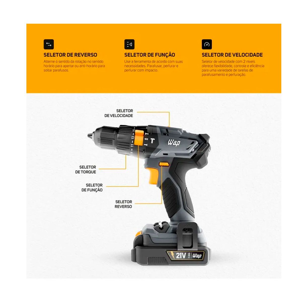 Parafusadeira e Furadeira de Impacto 3/8 21V WAP K21 ID01 - lojaibyte
