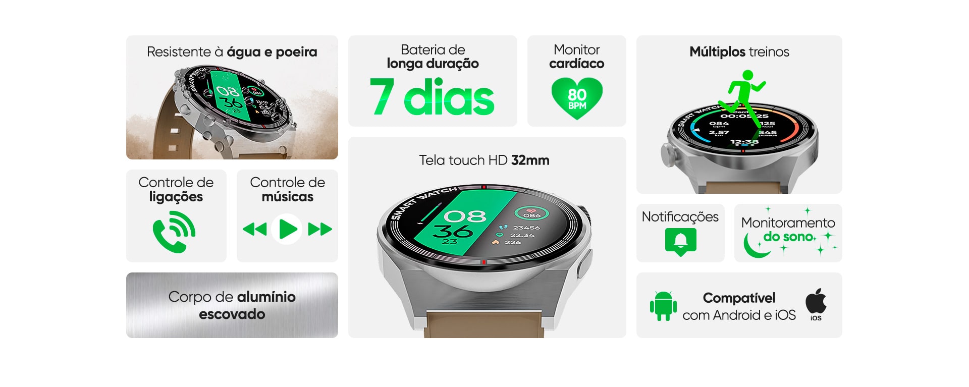 Smartwatch Goldentec GT Classic, Tela Full Touch 1,28, IP67, Bluetooth 5.0, Bege