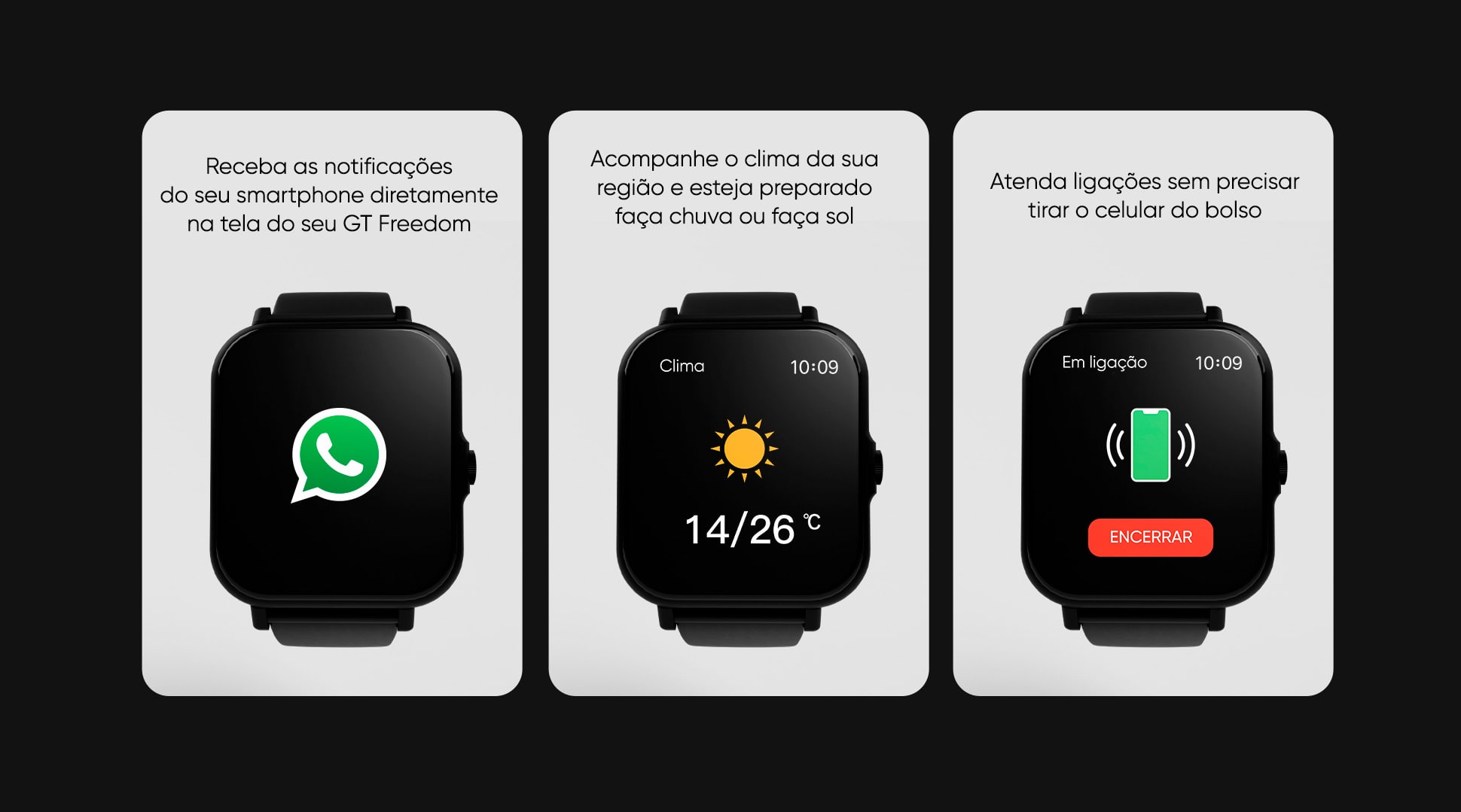 Smartwatch Relógio Inteligente Goldentec GT Freedom Tela Full Touch 43mm IP67 Bluetooth 5.0 Preto