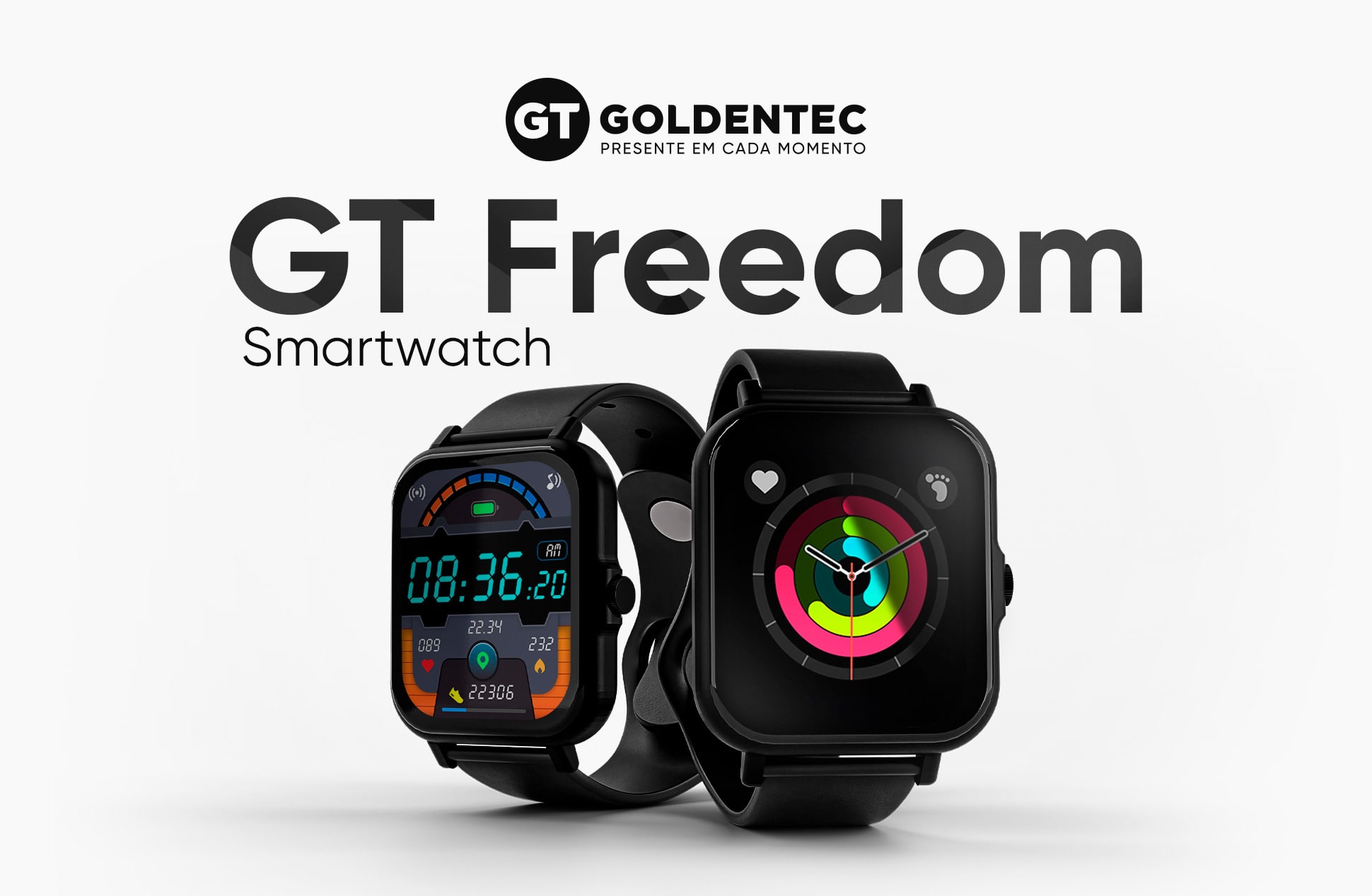 Smartwatch Relógio Inteligente Goldentec GT Freedom Tela Full Touch 43mm IP67 Bluetooth 5.0 Preto