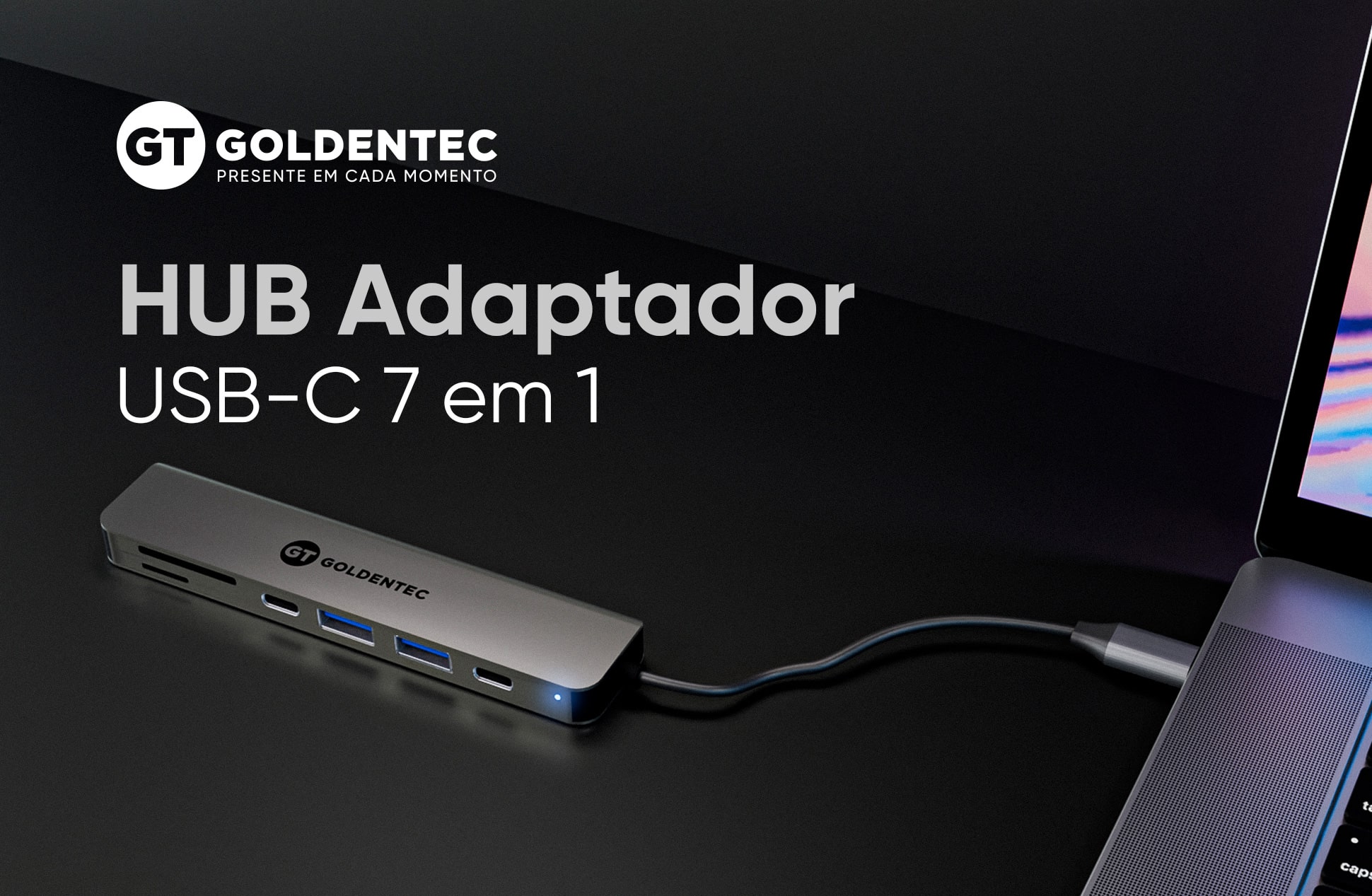 Hub Adaptador Goldentec USB-C 7 em 1 com USB-C, PD, USB 3.0, USB 2.0, SD, TF, HDMI