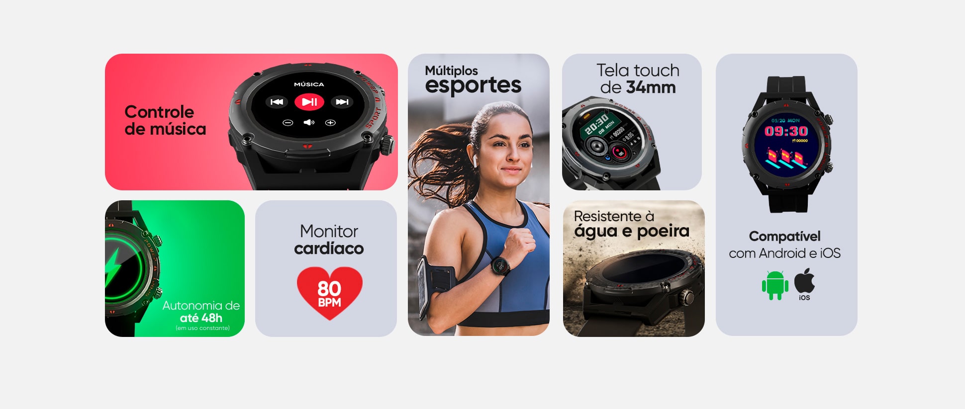 Smartwatch Goldentec GT Track, Tela Full Touch 1,28 IP67, Bluetooth, Preto